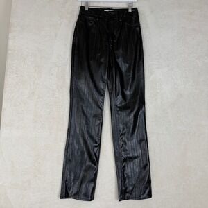 Good American Black‎ Faux Leather Striped Straight Leg Pants Size 27 Minimalist